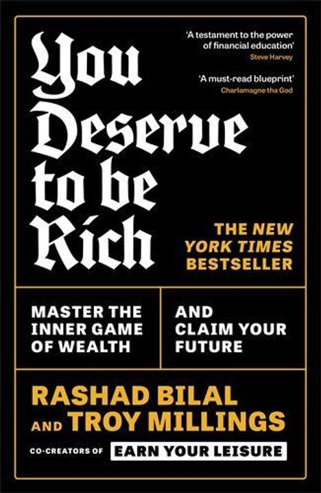 "YOU DESERVE TO BE RICH" in großer Schrift. "The New York Times Bestseller" und Autoren: Rashad Bilal, Troy Millings.