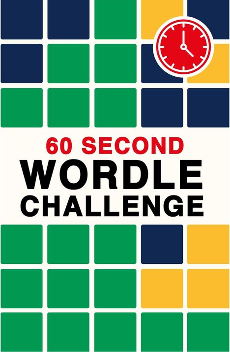 „60 Second Wordle Challenge“ mit einem roten Uhr-Icon und farbigen Quadraten in grün, blau, gelb.