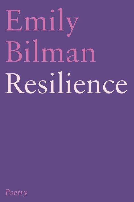 Text: „Emily Bilman, Resilience, Poetry”. Lila Hintergrund, weiße und rosa Schrift.