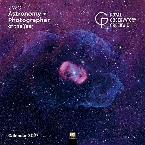 Texten: "ZWO Astronomy Photographer of the Year"; "ROYAL OBSERVATORY GREENWICH"; "Calendar 2027". 

Sternenreicher Weltraum in Violett- und Blautönen.