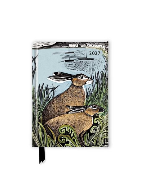 Text „2027“. Illustration von zwei Hasen, umgeben von hohem Gras; im Hintergrund Boote und Gebäude.