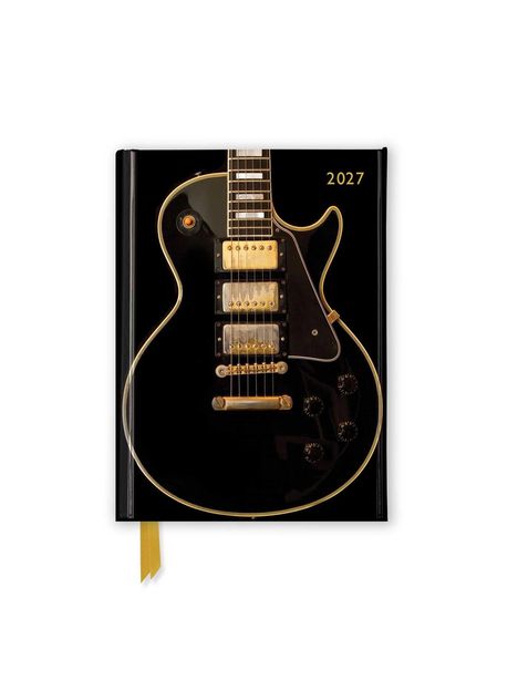 Die Zahl "2027" steht oben rechts. Eine schwarze E-Gitarre mit goldenen Details ist abgebildet.