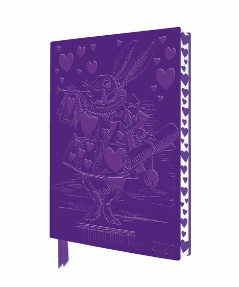Der Text "2027" ist unten zu sehen. Eine violette Illustration zeigt ein Kaninchen mit Trompete, umgeben von Herzen.