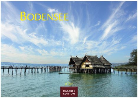 Text: "BODENSEE", "2022", "CASARES EDITION". Pfahlbauten über klarem Wasser, blauer Himmel mit Wolken.