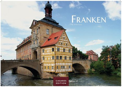 Großer Text: "FRANKEN". Darunter: "by H.W. Schawe". Unten: "2027 CASA.RE.S EDITION". Historisches Gebäude auf Brücke.