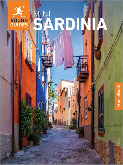 „MINI SARDINIA“, bunte Häuser in enger Straße, Wäsche hängt zwischen den Gebäuden. Logo „ROUGH GUIDES“ oben links.