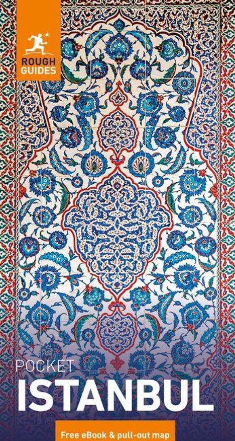 Text: Pocket Istanbul. Free eBook & pull-out map. Oben links Logo mit "Rough Guides". Hintergrund: Ornamentales Muster.