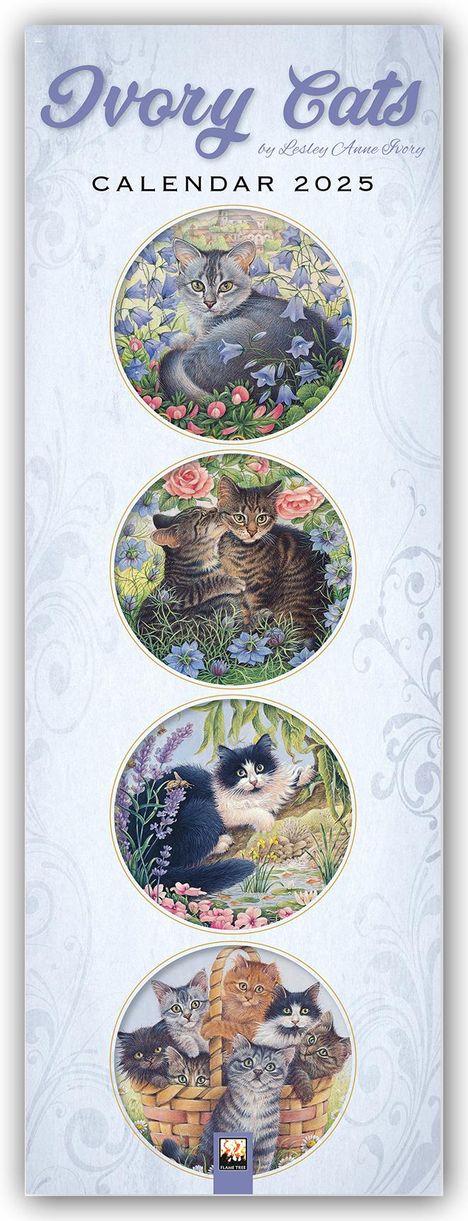 Lesley Anne: Ivory Cats - Gemalte Katzen - Slimline-Kalender 2025, Kalender