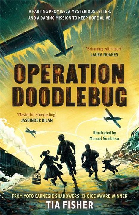 „Operation Doodlebug“: Menschen laufen vor einem Zug, Vögel fliegen über den Himmel. Autor: Tia Fisher.