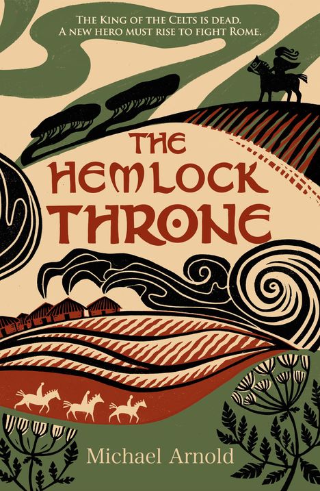 "The King of the Celts is dead. A new hero must rise to fight Rome." Illustration mit Landschaft, Pferden, Bäumen.