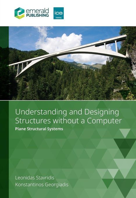 Text: "Understanding and Designing Structures without a Computer: Plane Structural Systems." Über einer Brücke mit Wald im Hintergrund.