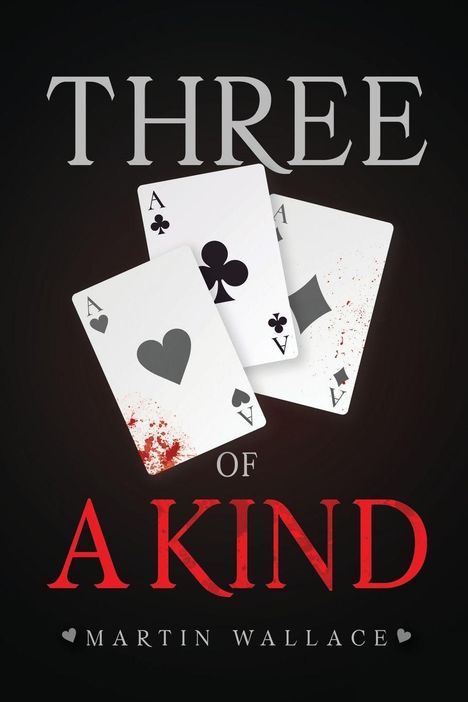 „Three of a Kind“ und „Martin Wallace“ stehen über blutbefleckten Spielkarten-Assen.