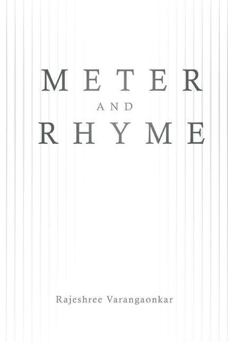 "METER AND RHYME" steht zentriert, darunter "Rajeshree Varangaonkar". Vertikale Linien umrahmen den Text.