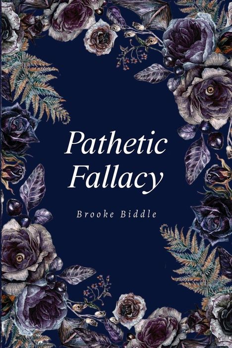 "Pathetic Fallacy" von Brooke Biddle. Dunkelblauer Hintergrund mit kunstvollen Blumen in lila und blauen Tönen verziert.