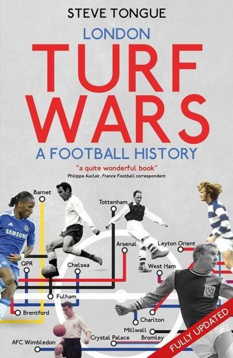 "Steve Tongue, London Turf Wars: A Football History. Spieler verschiedener Fußballvereine, stilisierte Spielfiguren."
