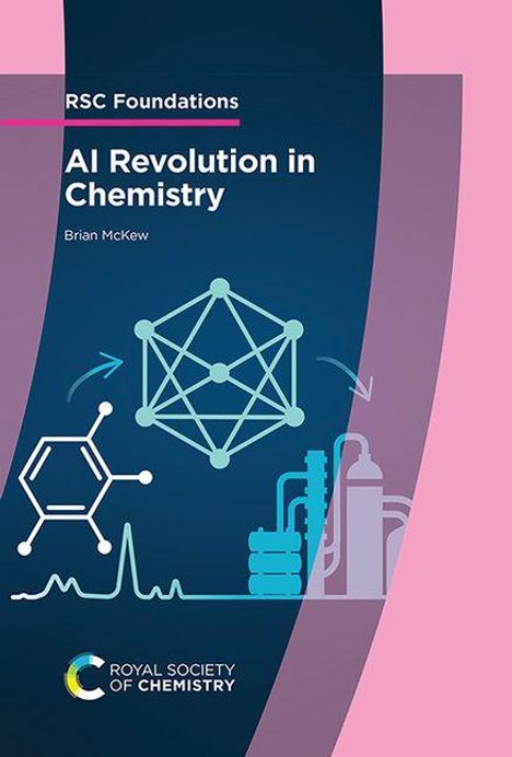 "AI Revolution in Chemistry" von Brian McKew. Grafiken zeigen chemische Symbole, Molekülstrukturen und technische Geräte.