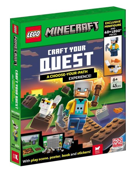 LEGO Minecraft: "Craft Your Quest" - Exklusive Minifigur, 40+ Teile, Play-Szene, Poster, Buch, Sticker. Für 6+ Jahre.
