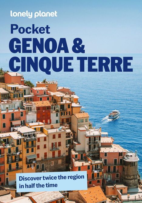 Text: "Pocket GENOA & CINQUE TERRE. Discover twice the region in half the time." Bunte Häuser an einer Küste; ein Boot auf dem Meer.