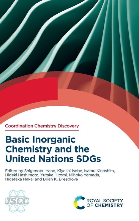 „Basic Inorganic Chemistry and the United Nations SDGs“. Grüne, geschwungene Strukturen mit roten Bögen im Hintergrund.