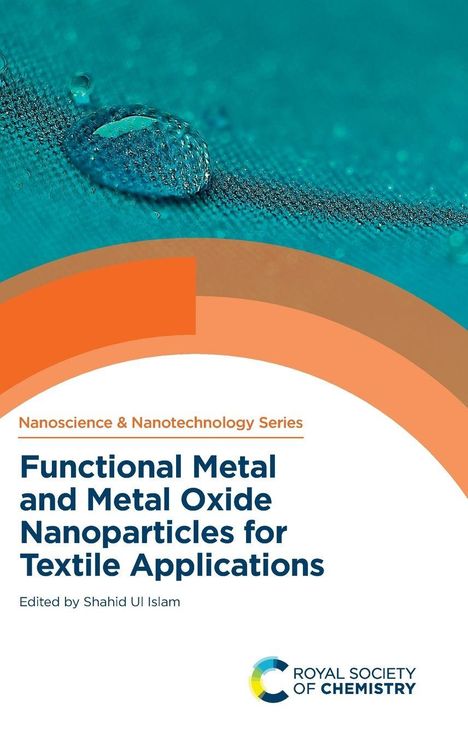 "Functional Metal and Metal Oxide Nanoparticles for Textile Applications", Türkisfarbener Hintergrund, Wassertröpfchen.