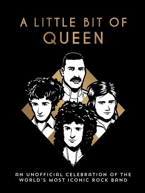 Titel "A Little Bit of Queen". Illustration von vier Männern. Untertitel über eine legendäre Rockband.