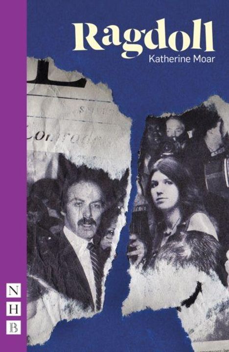 "Ragdoll, Katherine Moar". Illustration: zwei schwarz-weiße zerrissene Fotos einer Frau und eines Mannes auf blauem Hintergrund.