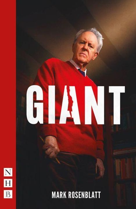 „GIANT“ in großen weißen Buchstaben, darunter „MARK ROSENBLATT“. Ein älterer Mann in einem roten Pullover hält etwas in der Hand.