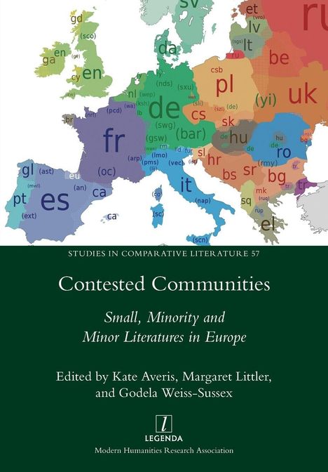 „Contested Communities: Small, Minority and Minor Literatures in Europe“, europäische Sprachkarte, herausgegeben von drei Personen.