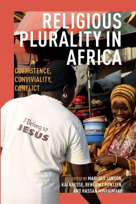 Text: "Religious Plurality in Africa", "Coexistence, Conviviality, Conflict", "I Belong to Jesus". Zwei Personen unterhalten sich.