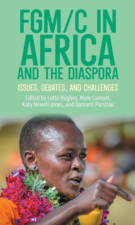 Titel: "FGM/C in Africa and the Diaspora". Ein junger Mensch in bunter Kleidung mit einem offenen Ausdruck.