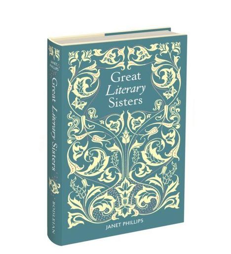 "Great Literary Sisters" von Janet Phillips. Ein Buch mit floralen Mustern in Blau und Creme auf dem Einband.