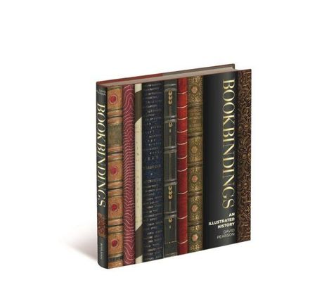 "Bookbindings: An Illustrated History" von David Pearson. Buchrücken zeigen diverse kunstvolle Einbände.