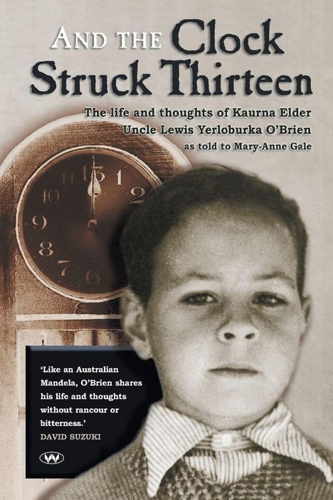Text: "And the Clock Struck Thirteen" und weiteres.
Hinten eine Uhr, vorn ein Kind.