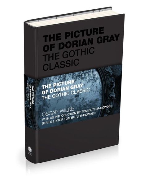 "The Picture of Dorian Gray: The Gothic Classic" von Oscar Wilde. Dunkles Buchcover mit blauem, ornamentalen Design.