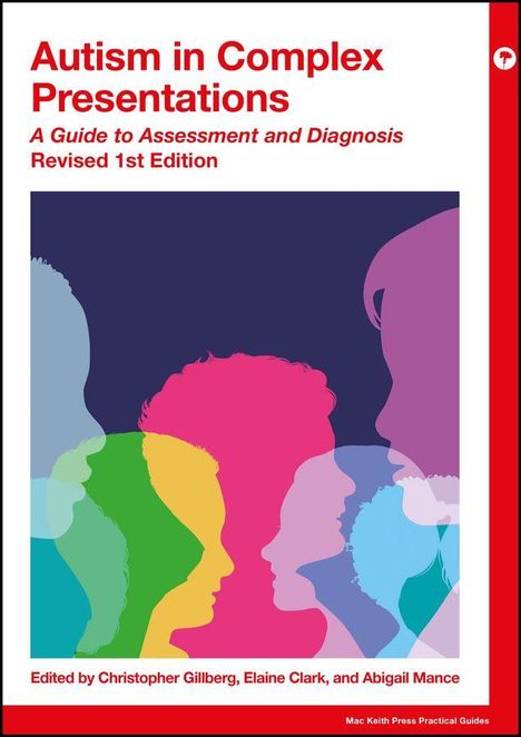"Autism in Complex Presentations" steht oben. Darunter bunte Silhouetten von Profilansichten in verschiedenen Farben.
