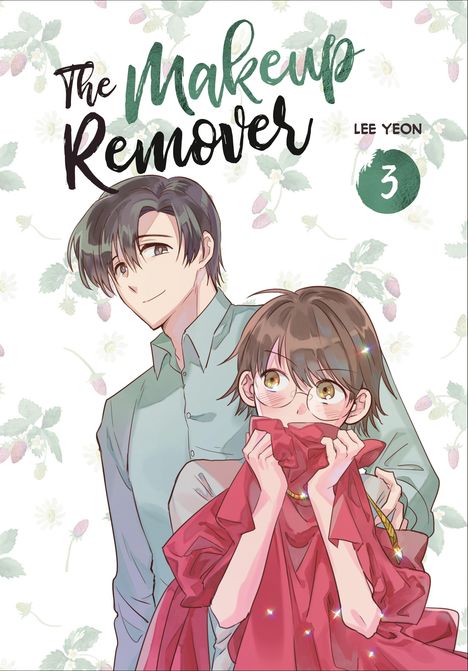 "The Makeup Remover", Lee Yeon, Band 3. Illustration von zwei Menschen; eine Person hält ein rotes Tuch. Hintergrund: Erdbeermuster.