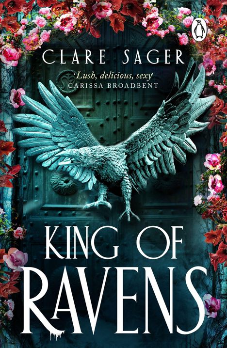 Text in Schwarz: "King of Ravens", "Clare Sager", "Cover to be revealed". Unten ein Pinguin-Logo. Hintergrund hellblau.