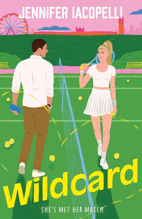 Text: "Jennifer Iacopelli", "Wildcard", "She's met her match". Illustration: Zwei Personen im Tennis-Outfit auf einem Spielfeld.