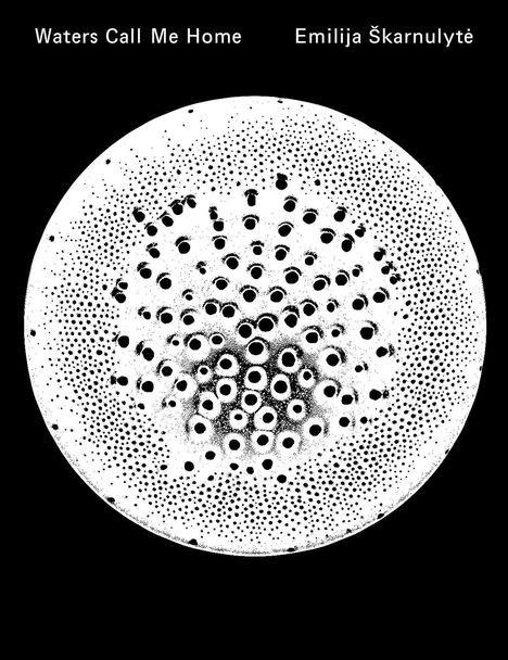 "Waters Call Me Home" und "Emilija Škarnulytė" oben. Ein schwarzer Hintergrund mit einem stilisierten, punktierten Kreis.