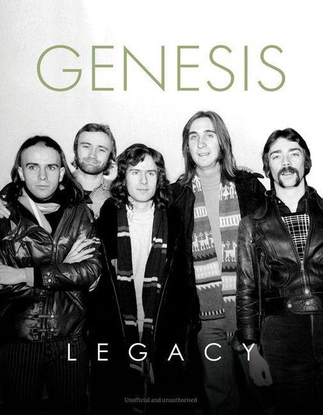 "GENESIS LEGACY" steht oben. Fünf Männer stehen nebeneinander, lässig gekleidet, zwei tragen Lederjacken.