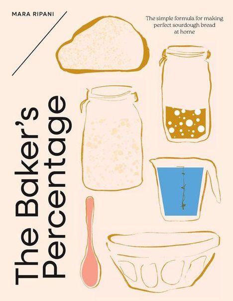„The Baker’s Percentage. The simple formula for making perfect sourdough bread at home.“ Illustration mit Brot und Utensilien.