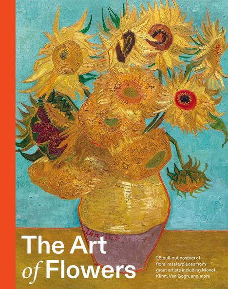„The Art of Flowers“, Sonnenblumen in einem gelben Krug auf türkisfarbenem Hintergrund, im Stil von Van Gogh.