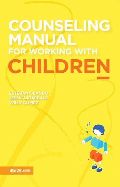 "COUNSELING MANUAL FOR WORKING WITH CHILDREN" in großer Schrift, unten Zeichnung eines Kindes auf gelbem Hintergrund.