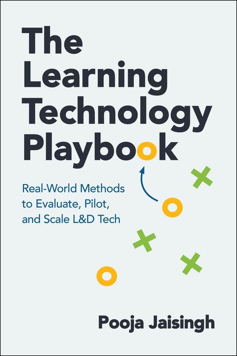 "The Learning Technology Playbook" zeigt bunte Kreise und Kreuze auf hellem Hintergrund. Autor: Pooja Jaisingh.
