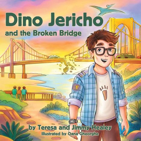 "Dino Jericho and the Broken Bridge" ist der Titel. Ein gezeichneter Junge steht vor einer kaputten Brücke.