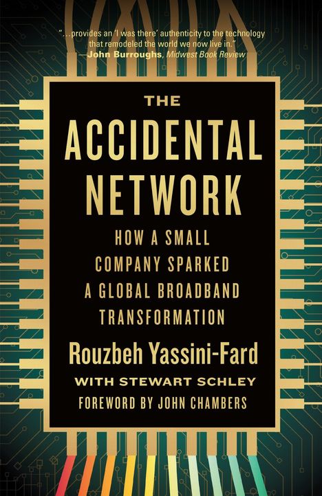 Das Bild zeigt den Buchtitel „The Accidental Network“. Farbige elektronische Schaltkreise als Hintergrund.