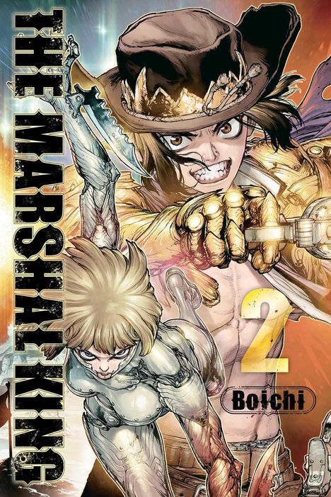 "The Marshal King", "2", "Boichi". Illustration: Ein grimmiger Cowboy mit Hut und Messer, darunter eine entschlossene Figur in Rüstung.