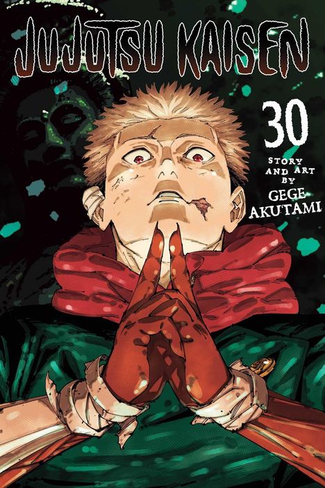 „Jujutsu Kaisen“, Band 30, Story und Kunst von Gege Akutami. Ein nachdenklicher Charakter mit verschränkten Fingern.