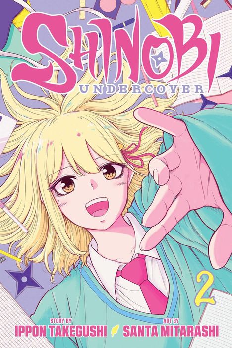Text: "SHINOBI UNDERCOVER", "2", "Story by Ippon Takegushi", "Art by Santa Mitarashi". Anime-Stil: Mädchen mit blonden Haaren lächelt.