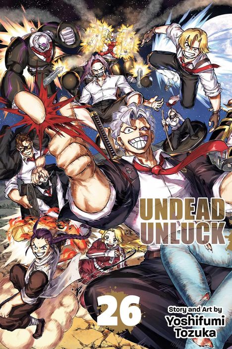 "UNDEAD UNLUCK" und "26" sind die prominentesten Texte. Eine dynamische Illustration von kämpfenden Charakteren.
